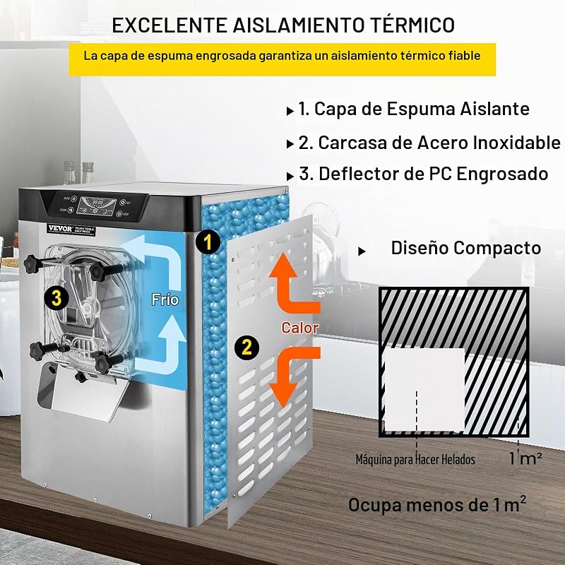 Máquina Helados Blandos YKF-618,16-20 L, Máquina de Helado de Servido Suave Acero Inoxidable 304, Heladeras Hacer Helado Cremoso, PVC de Grado Alimenticio Panel LCD Inteligente, 40 x 50 x 70 cm
