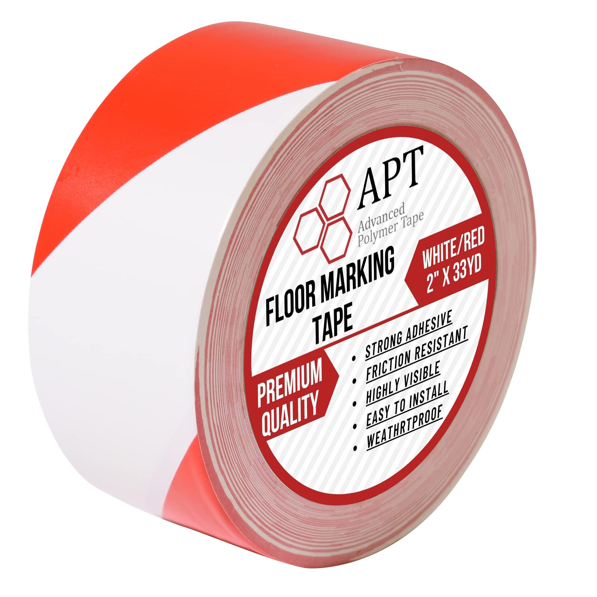APT, PVC Marking Tape, Premium Vinyl Safety Marking and Dance Floor Splicing Tape, 6 mil Thick,51mmx30M, Mulit-Color (White & Red, 1 Roll)