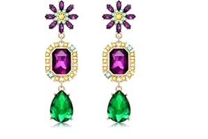 YAHPERN Mardi Gras Earrings for Women, Rhinestone Mardi Gras Accessory, Purple Green Gold Crystal Earrings Fat Tuesday Carnival Parade Party Jewelry Gifts