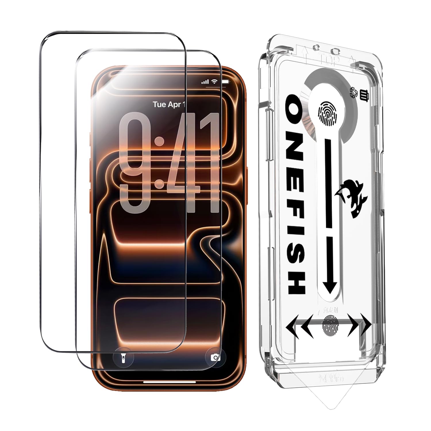 OneFish 2 Pack Privacy Screen Protector for iPhone 15ProMax - 4-Way 360° Anti-Spy Tempered Glass, 9H Hardness, 3D Curved Edges, Case-Friendly & Easy Installation