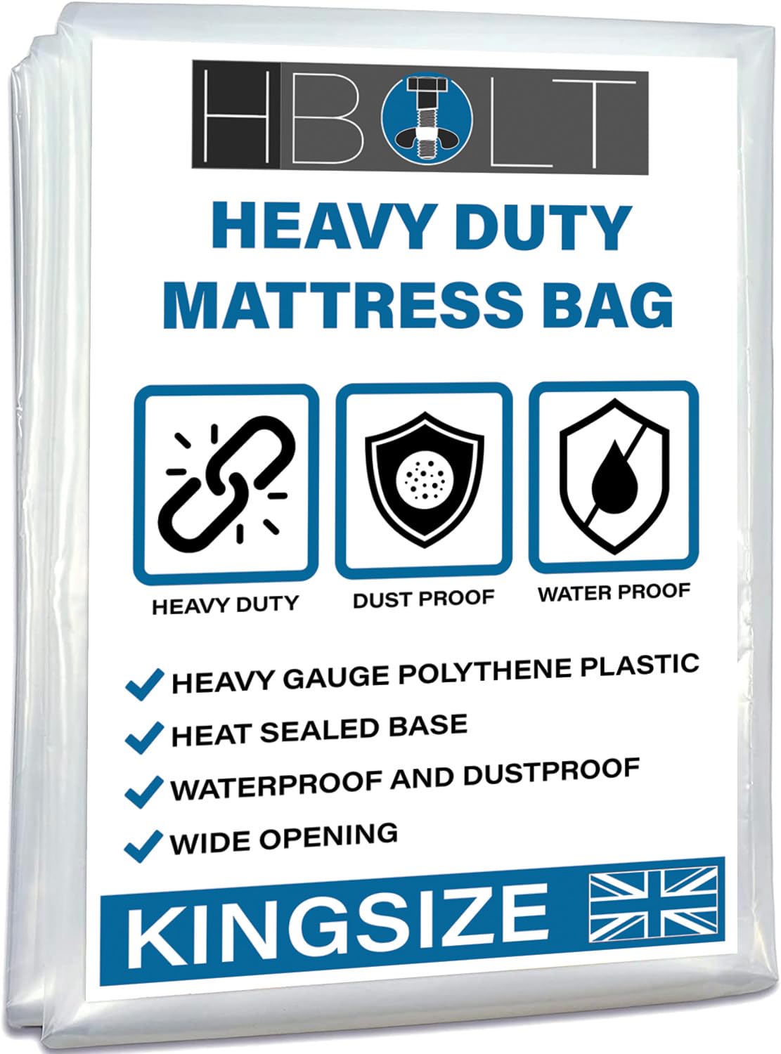 H-BOLT Heavy Duty Reusable and Protective Mattress Storage Bag - Ideal For Storing and Moving (King, 350G Polyethylene)