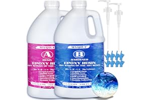 MYQIUF Epoxy Resin Kit, 2 Gallon Epoxy Resin Crystal Clear Not Yellowing No Bubble Self Leveling for DIY Molds Wood Jewelry Table Tops Bar Top Casting Coating Crafts Supplies Easy Mix 1:1 Ratio