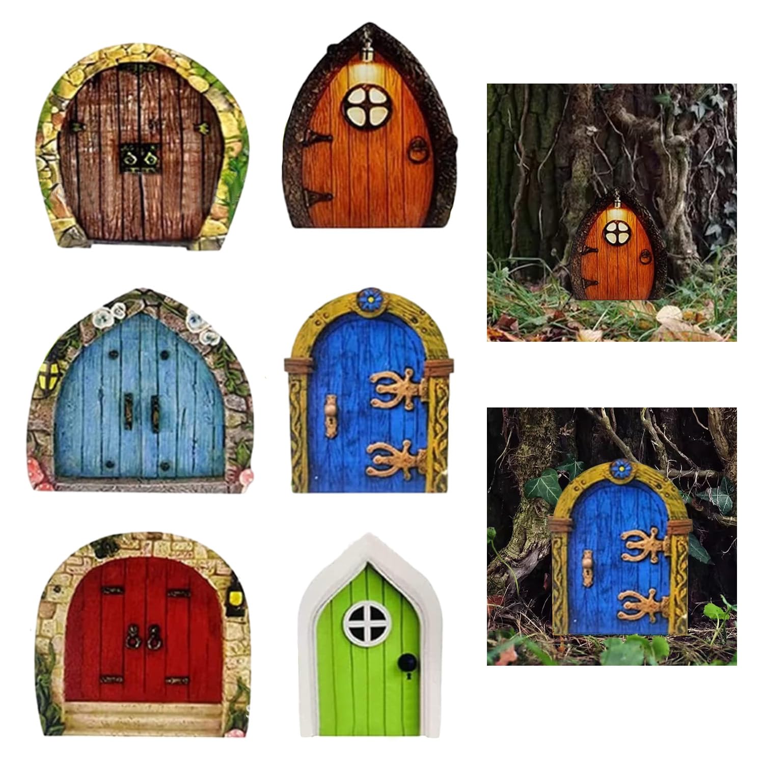 Difistik 6 Pcs Fairy Doors for Garden Trees, Fairy Houses for The Garden Ornaments Outdoor Decor Wooden Fairys Gardens Accessories Yard Art Trees Potted Decoration