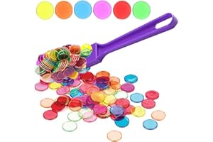 TCOINERY Bingo Chips Set-Magnetic Wand & 100 Counting Chips-6 Colors Transparent Plastic Markers for Family School Learning Game Zoom Bingo and Pokeno Nights
