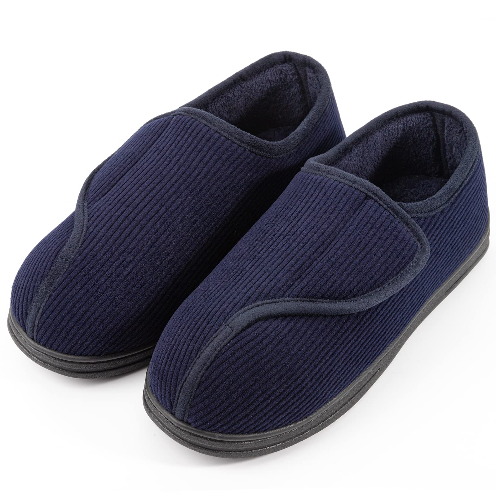 Photo 1 of LongBay Men's Memory Foam Diabetic Slippers Comfy Warm Plush Fleece Arthritis Edema Swollen House Shoes (9, Navy Blue)