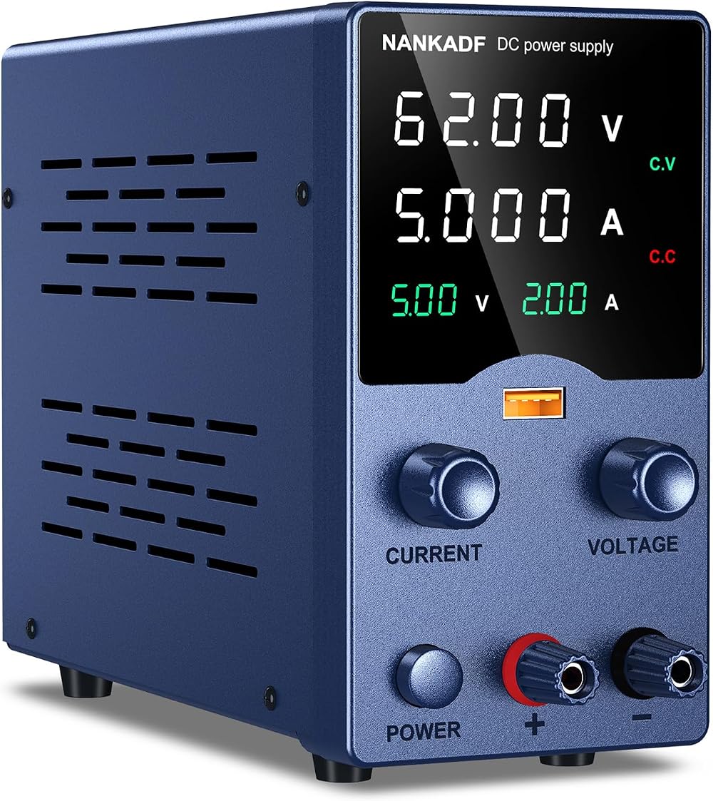 NANKADF 0-62V 0-5A DC Bench Power Supply 4-Digit LED USB Fast Charging