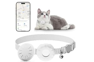 HONGTOP H GPS Tracker, Waterproof Pet GPS Tracker for Cats, Cat GPS Tracker Collar with Safety Elastic Buckle, Cat Tracker Compatible with Apple Find My App (Only iOS), No Monthly Fee, White