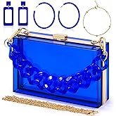 Jadive 4 Pcs Women Acrylic Hand Purse Clear Clutch Evening Bag Retro Earring Bracelet Jewelry Set Neon Vintage Wedding Gift