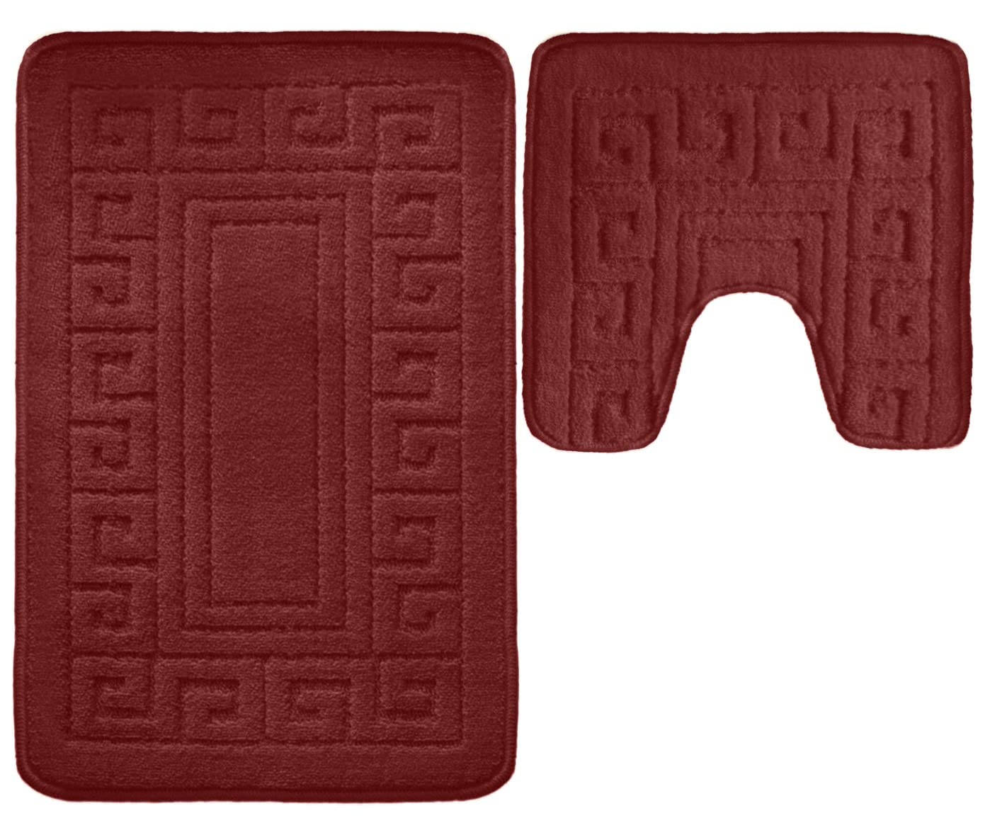 vingardium leviosa VL 2 Piece Greek Bath Mat Non Slip and Highly Absorbent Bath Mat 100% Polypropylene Washable Pedestal Bathroom Mat Rug (BURGUNDY)