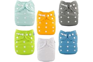 ALVABABY Baby Cloth Diaper 6 Pack with 12 Inserts One Size Cloth Diaper Covers Adjustable Washable Reusable for Baby Girls and Boys