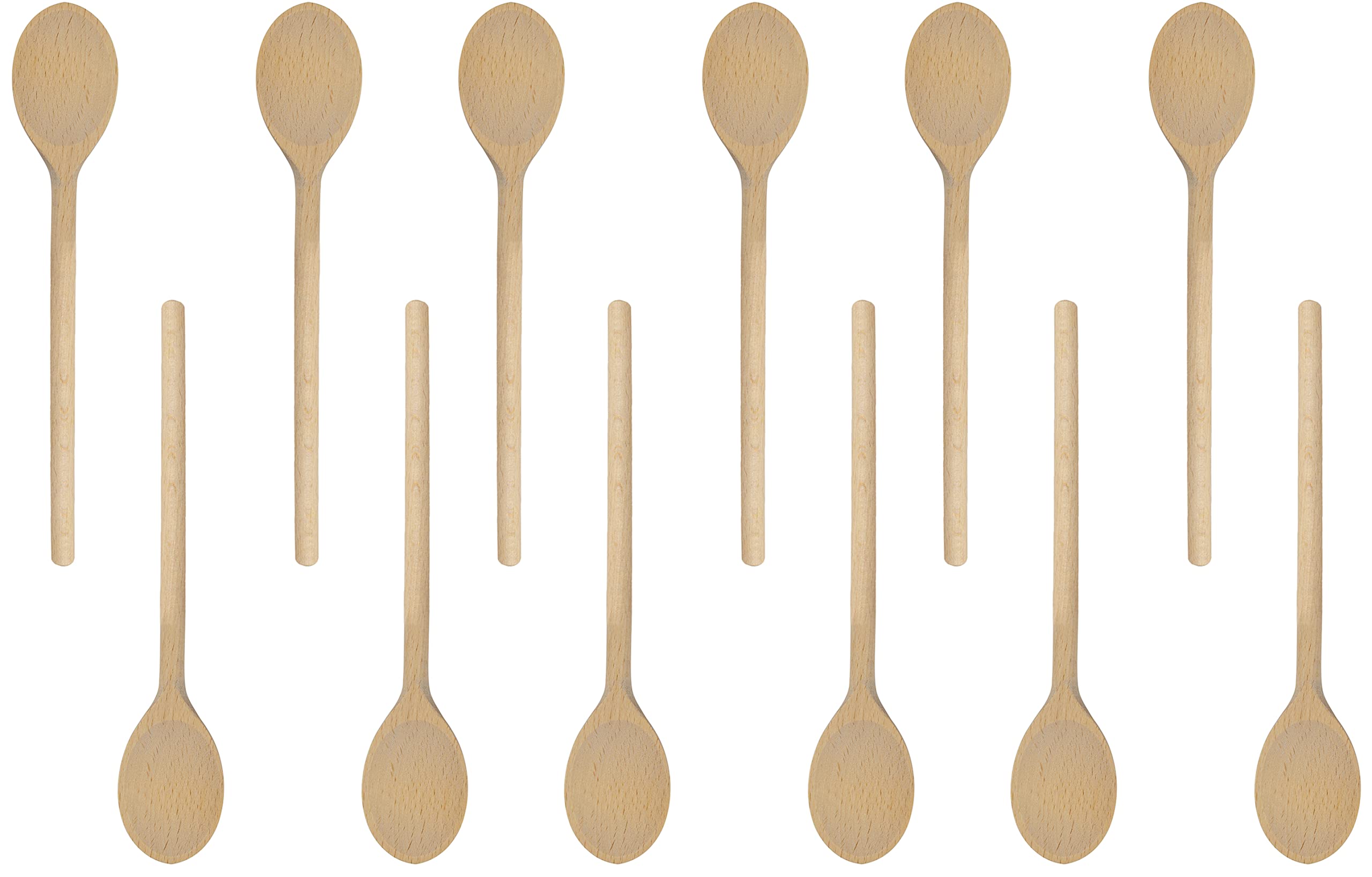 Beechwood Wooden Spoons Set of 12 – 30 cm (12″) Long‑Handled Cooking & Mixing Utensils – Durable Beech Wood, Non‑Scratch for Nonstick Pans, Dishwasher Safe – Ideal Stirring & Serving
