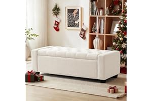 Huatean Home 48" Ottoman with Storage, Storage Ottoman Bench with Safety Hinge, Upholstered Entryway Bench with Seating for Bedroom, Living Room, Holds up to 330 lb, Beige