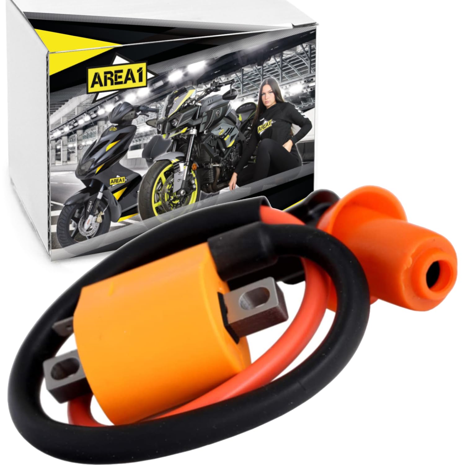 Area1 Scooter Tuning/Racing 1 Pin Ignition Coil + Spark Plug Connector Compatible with Aerox Jog Neos, Explorer Race GT Luxxon Rivero