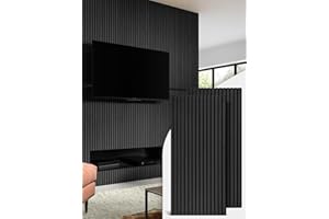 Mollywell Wood Panels for Wall, Time-Saving Installation, Versatile Wood Slat Wall Decor, Enhanced Acoustic & Sound Proof Fluted Design for Home & Office, 2 Pcs Black Oak, 47.2x23.6 Inch