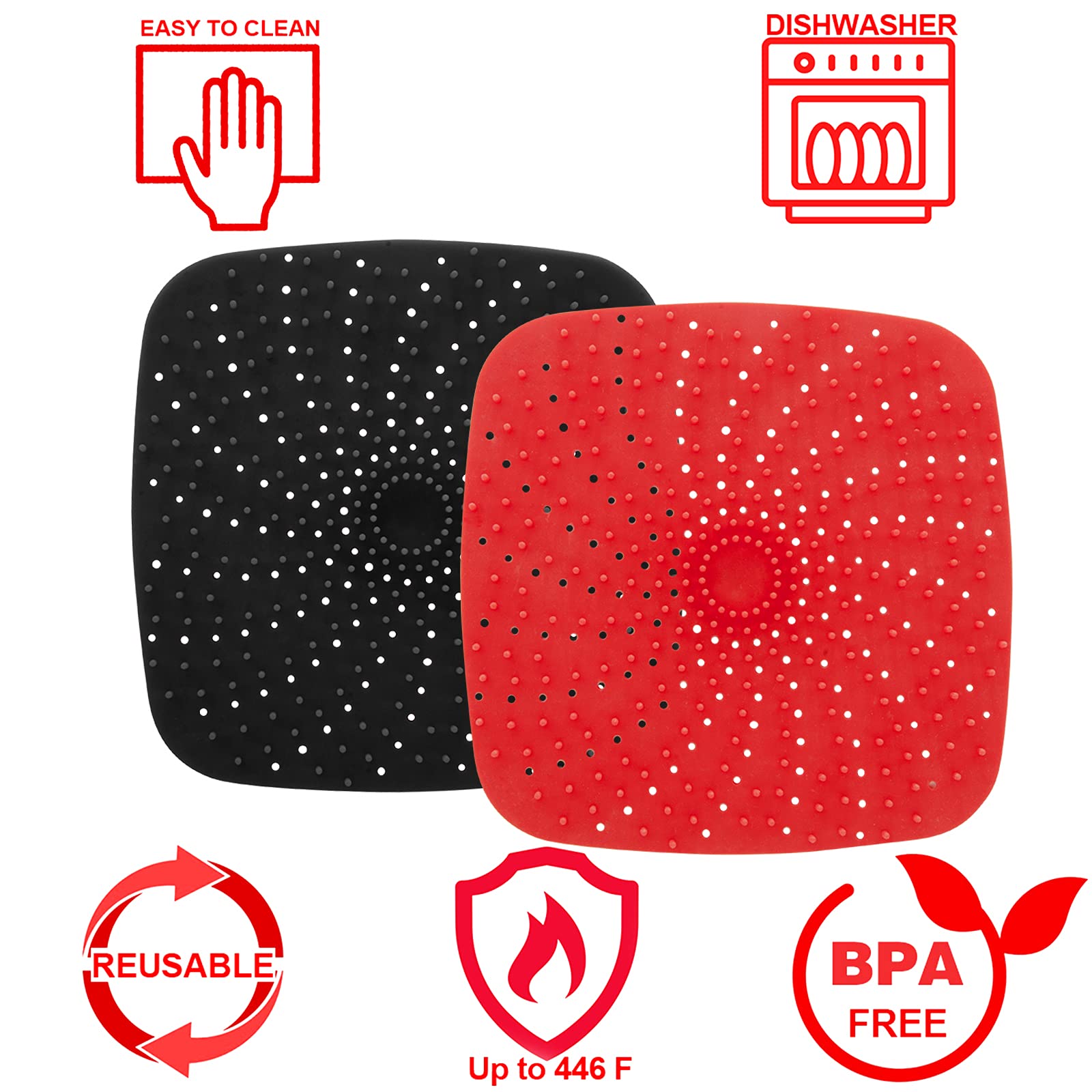 Upgrade Reusable Air Fryer Liners with Raised Silicone | Patented Product | BPA Free Non-Stick Silicone Air Fryer Mats | Air Fryer Silicone Tray Accessories | 2 Size Options – 9 Inch Square