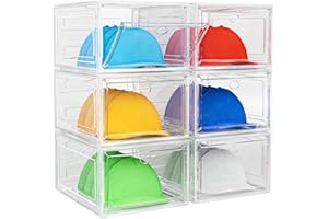 YKLSLH Hat Organizer Box, 6 Boxes for 40 Pack Hats, Upgrade Harder Solid Plastic Hat Organizer for Baseball Caps, Clear Hat Storage with Magnetic Door, Hat Rack Holder Case, White