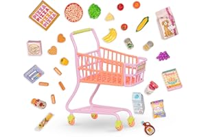 Glitter Girls – 14-Inch Doll Accessories – Shopping Cart Playset – Pink & Purple Rolling Grocery Cart – Play Food Pizza, Ice 
