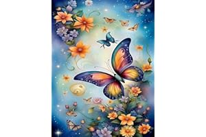 eniref Diamond Art Kits for Adults,Flowers Butterfly DIY 5D Round Full Drill Gem Art Kits for Crafts Gift,Diamond Painting Kits for Home Wall Decor 12 x 16 Inch