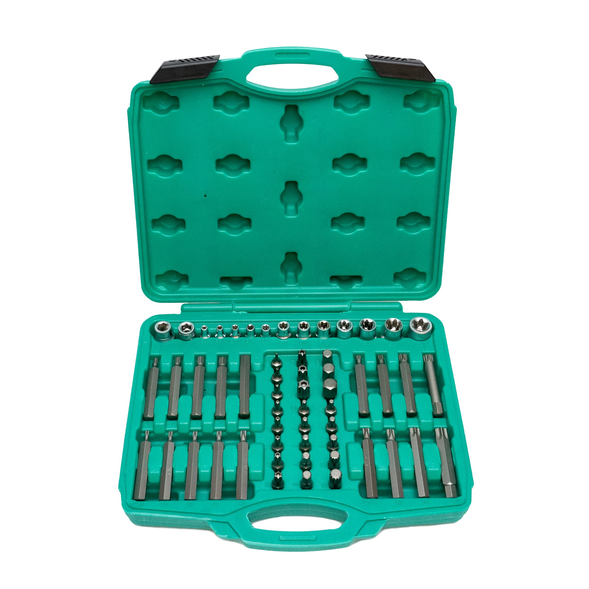 Socket Wrench Set for All Common Screw Types 56 pcs Socket Wrench Inserts I 1/2" - 3/8" - 1/4" bz WIESEMANN 1893 I Made of Q-50 Steel I Bit Holder and bits from I 80188