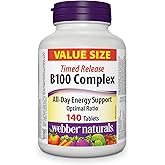 Webber Naturals Vitamin B100 Complex, Timed Release, 140 Tablets, Supports Energy Production and Metabolism, Vegan