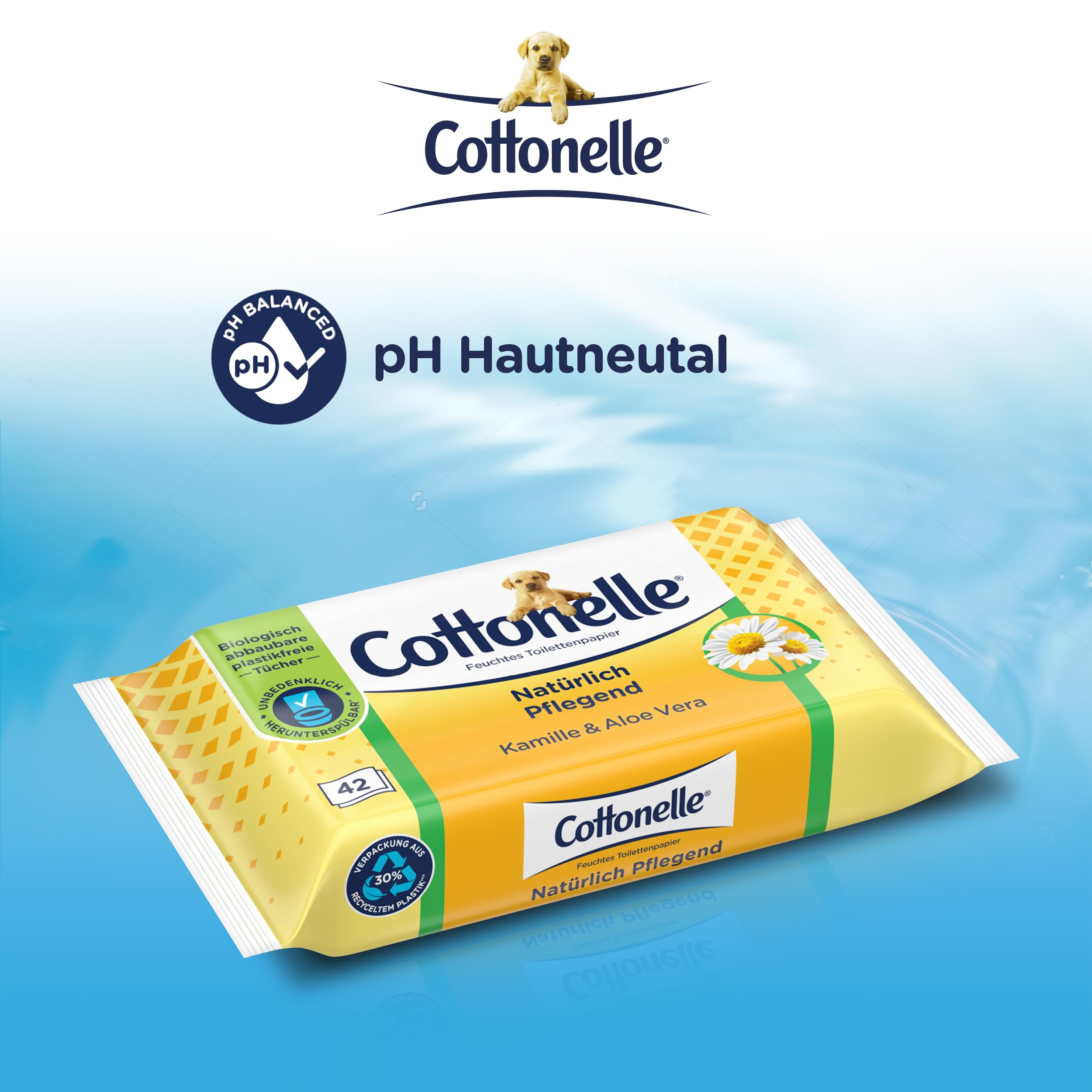Cottonelle Feuchtes Toilettenpapier, Natürlich Pflegend - Kamille & Aloe Vera, Biologisch Abbaubar, Plastikfrei, Wiederverschließbar, Vorteilspack, 12 x 42 Feuchttücher 3