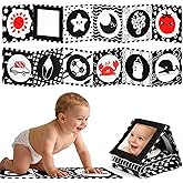 Zendstanding High Contrast Baby Toys for Newborn – Black White Tummy Time Mirror Toy, Crinkle Sensory Baby Book 0-6 Months for Newborns, Attach to Crib/Stroller/Car Seat