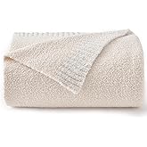 Znhinery Throw Blanket for Couch, Reversible Super Soft Fluffy Knit Blankets, Lightweight Cozy Blankets with Fuzzy Plush for Sofa Bed (Ivory White, Throw 50""x 60"")