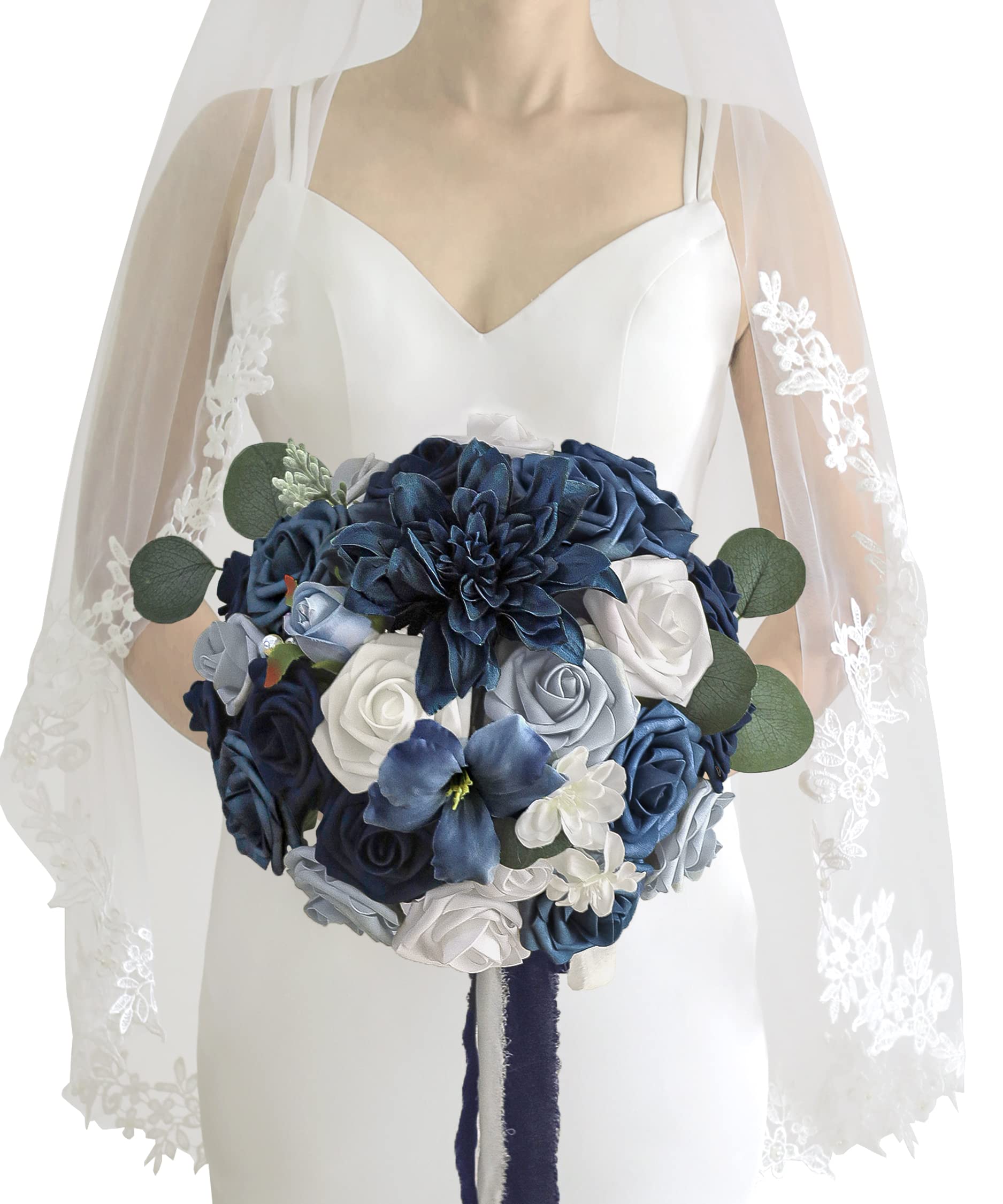Photo 1 of Lookein 10 Inch Wedding Bouquet for Bride Artificial Flowers Bouquet Birdal Bouquet Tossing Bouquet for Wedding Ceremony Anniversary Bridal Shower, Classic Navy Blue