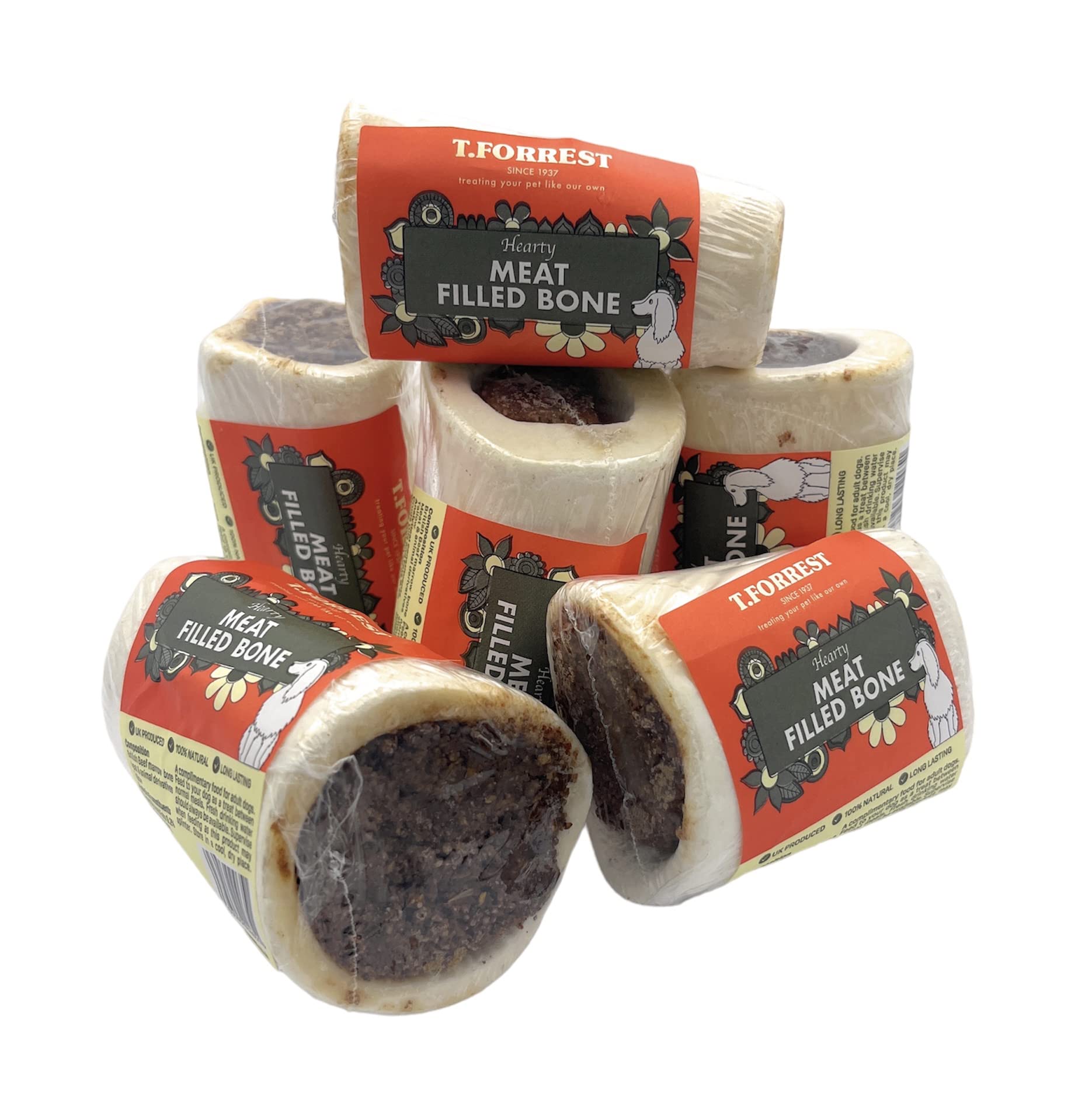 6 x Meat Filled Bones 3" - 100% Natural Dog Treats - Produced in UK (Meat)