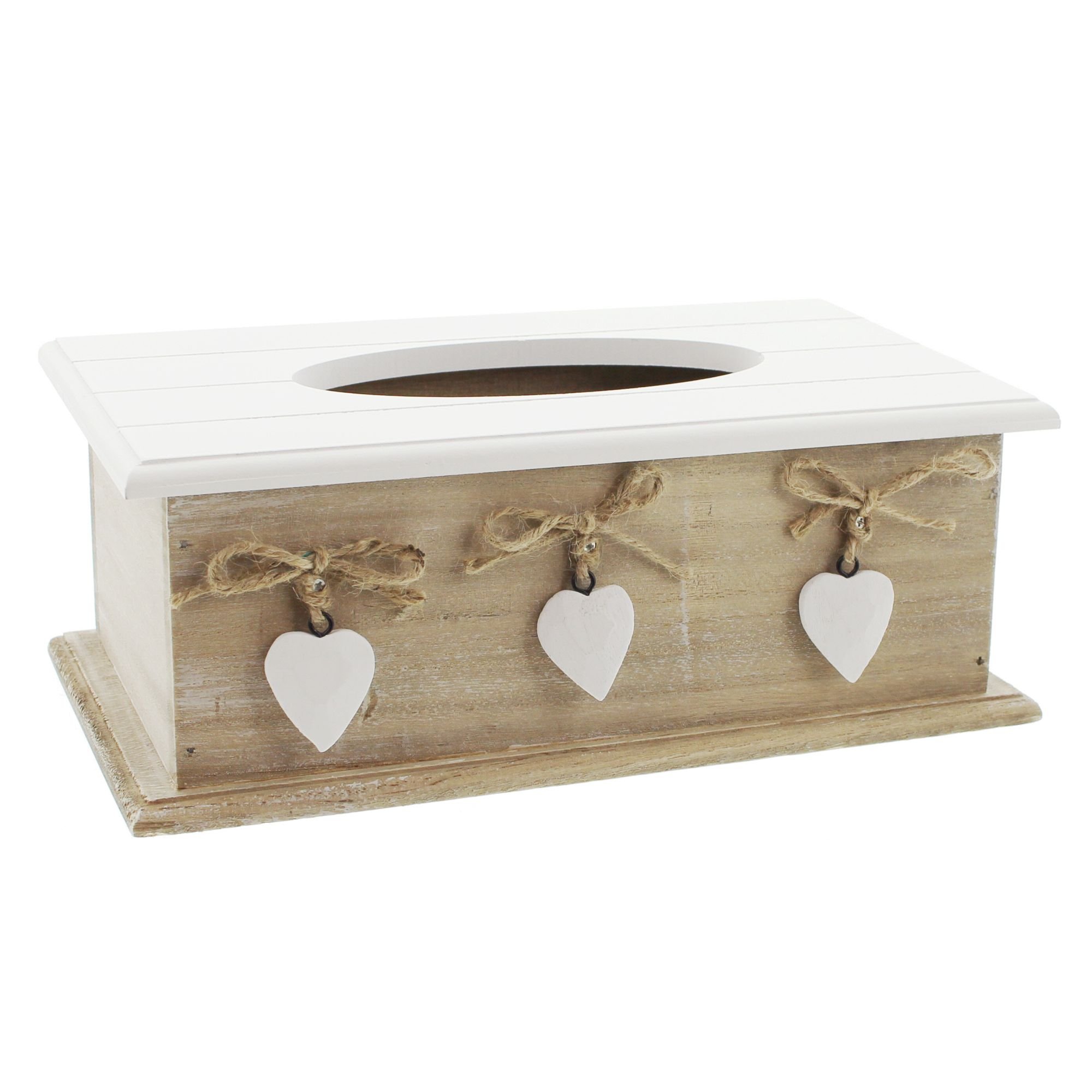 Tissue Box with White Hearts in Country House Style