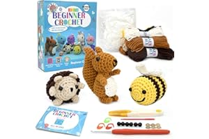 JOYTAG Crochet Kit for Beginners,Beginner Crochet Kit for Adults Kids,Crochet Animal Kit with Step-by-Step Video Tutorials and Beginner Crochet Yarn,Amigurumi Crochet Starter Kit(Bee/Hedgehog/Squirrel)