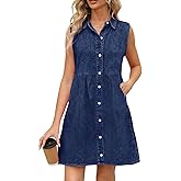KDF Denim Dress for Women with Pockets Short Sleeve Babydoll Denim Shirt Dresses for Women 2025
