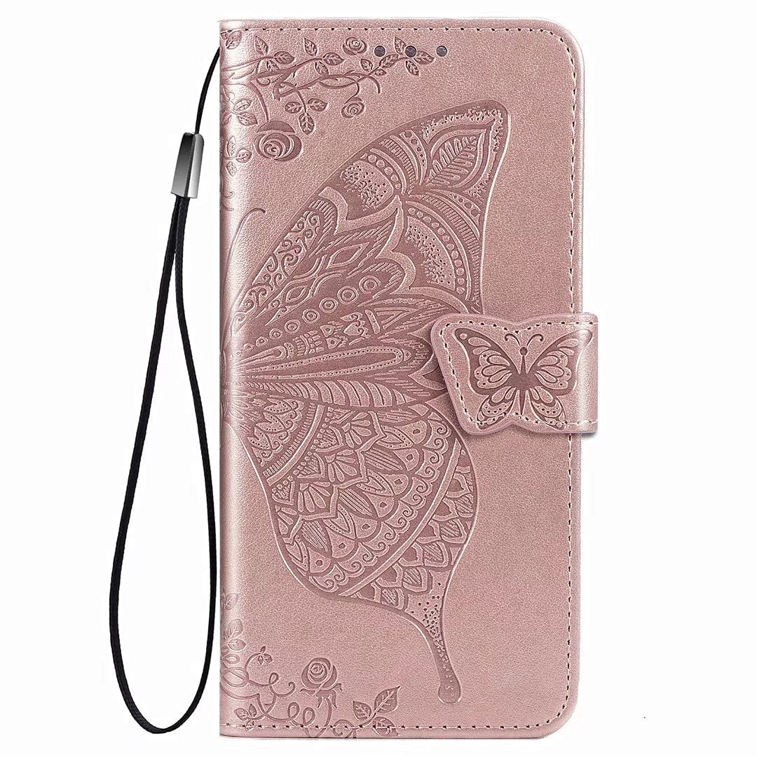 JIAFEI Case for Honor 90 Lite 5G, Premium PU Leather Flip Wallet Cover, Beautiful 3D Butterfly Phone Shell with Stand/Card Slot Features, Rose gold