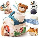 Baby Sensory Toys 6-12 Months Soft Rattle Plush Barn Animal Baby Boy Gifts | 5PCS Crinkle Rattle Plush Jungle Animal Playset Montessori Tummy Time Toys 6 Month Old Baby Toys 1 Year Old Baby Gifts