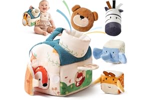 Youuys Travel Sensory Toys for Babies 6-12 Months & Toddlers 1-3 Year Old On-The-Go Montessori Soft Stuffed Animal Set with Crinkle, Rattle, Safe Mirror Educational for Kids Boy Girl