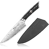 Cangshan KURO Series 6-Inch Chef's Knife with Sheath, High Carbon X-7 Damascus Steel, 504272