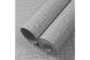 WADILE Grasscloth Peel and Stick Wallpaper 15.7in x 393.7in, Textured Contact Paper for Cabinets, Faux Linen Wall Paper Pull and Stick, Fabric Vinyl Wallpaper Self Adhesive Light Gray