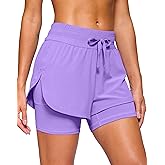 Soothfeel Women's 2 in 1 Running Shorts 5" Athletic Shorts High Waisted Workout Gym Tennis Exercise Shorts with Liner Pocket
