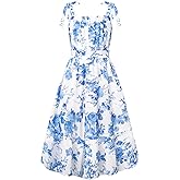 GRACE KARIN Girls Floral Chiffon Dress Summer Hawaiian Beach Vacation Party Wedding Birthday Sleeveless A-Line 7-14Y