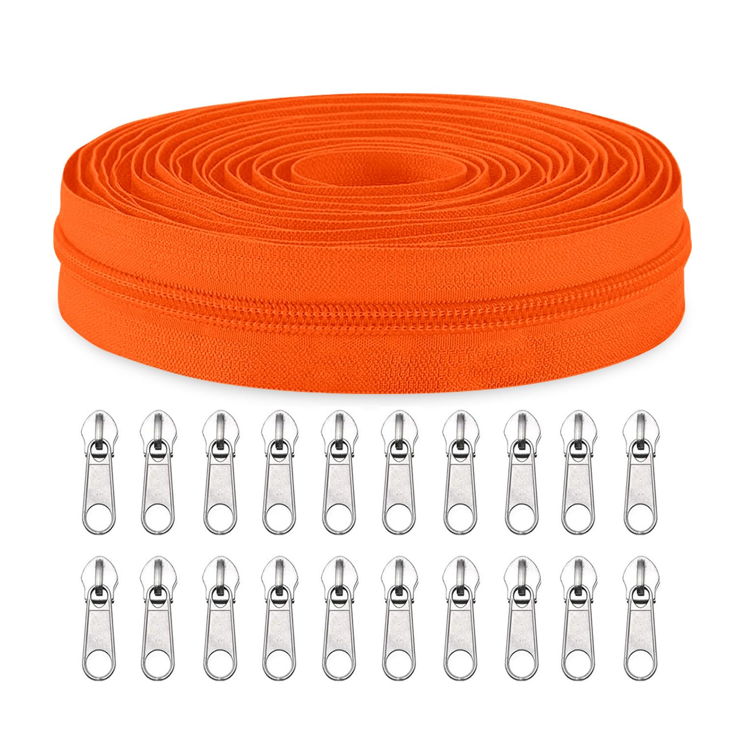 Sawoake #3 Nylon Coil Zippers by The Yard Bulk 10 Yards with 20pcs Zipper Sliders for DIY Sewing Tailor Craft Bag Garment Home Textile…(Orange)