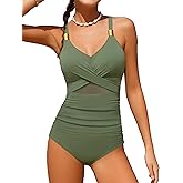 Doumlop Girls Swimsuit Criss Cross One Piece Swimsuits Wrap Tie Back Sheer Mesh Bathing Suit with Gold Metal Swimwear 9-16Y