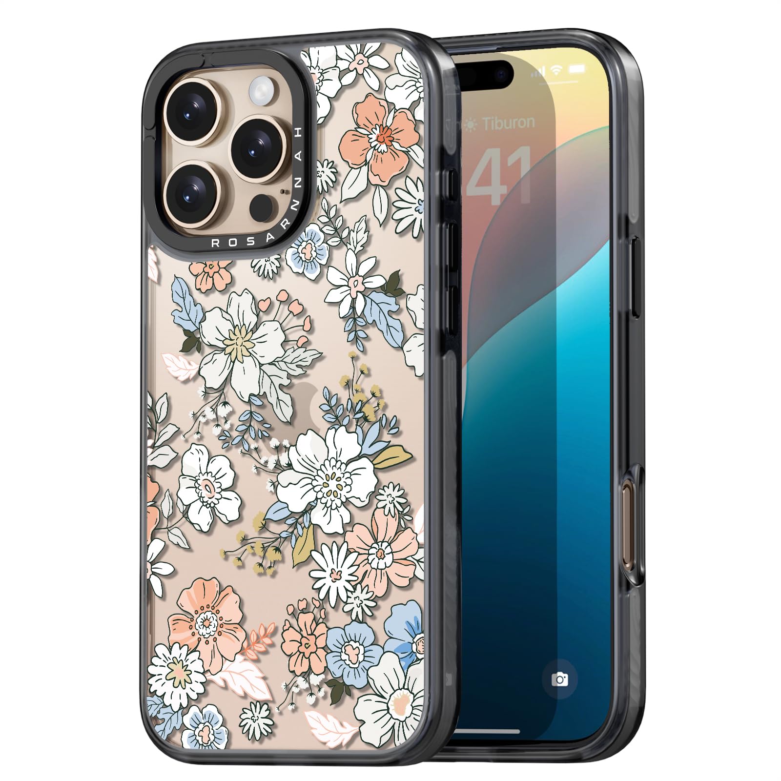 Photo 1 of Rosarnnah Compatible for iPhone 16 Pro Max case Cute - Durable Shockproof 6.6 ft Drop Impact Phone Case - Black Funny Lovely Flower Design for iPhone 16 Pro Max 6.9"