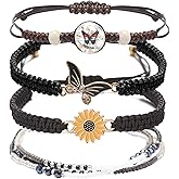 DS 4PCS String beads Charm Bracelets for Teen Girls Dainty cute cartoon Butterfly Daisy Eternal flower Beads Bracelets set for woman and girls Adjustable Stretch bracelet birthday Gift For Friends