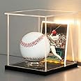 LANSCOERY Acrylic Baseball Display Case with LED Light, DustProof Display Box with Holder and Card Frame, Clear Memorabilia Box for Autographed Ball