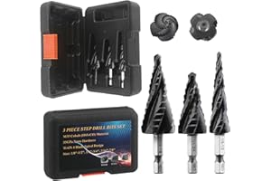 M35 Cobalt Four Spiral Flute Step Drill Bit,1/8"-7/8" (3 pcs) Impact Resistant M35 HSS AlTiN Coated,1/4" Hex Shank Step Bit f