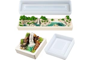 FUNSHOWCASE Terraced Flower Pot Silicone Trays Square Rectangle DIY Waterfall Diorama, Miniature Fairy Garden, Epoxy Resin, Concrete, Cement, Polymer Clay 4inch, 8x2inch