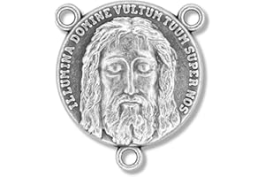 CARITAS ET FIDES Bulk Pack of 10 - Holy Face of Jesus Silver Oxidized Rosary Centers/Pendant, 1 Inch Round Catholic Centerpiece Connector for DIY Rosary Making Supplies, Made in Italy