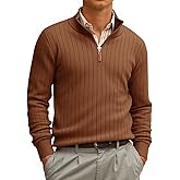 Runcati Mens Quarter Zip Sweater Mock Neck Casual Ribbed Knit Pullover Fall Lightweight Polo Sweaters