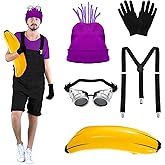 Silicherry 7 Pcs Halloween Costume Accessories for Adult, Beanie Goggles Banana Suspenders Gloves Socks for Cosplay