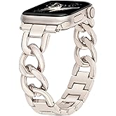 G-ficu Slim Metal Band for Apple Watch Bands for Women 46mm 45mm 44mm 49 42mm(S3) iWatch Bands, Cowboy Chain Thin Dressy Fancy Strap for Apple Watch Band Series 11 10 9 8 SE 7 6 5 4 3-Starlight